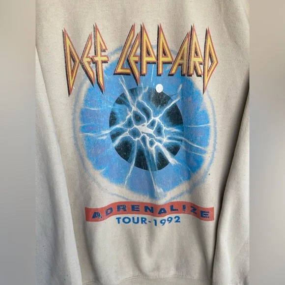Def Leppard Adrenalize Tour 1992 Beige Sweatshirt Medium Worn Distressed Grunge - Picture 2 of 4